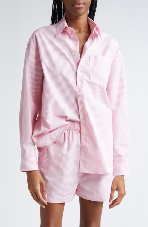 Hotel du Cap Oversize Stripe Cotton Button-Up Shirt in Pink/White Thin Stripe