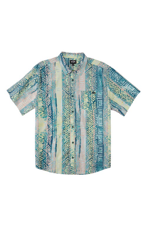 Billabong Sundays Print Short Sleeve Cotton Button-Up Shirt in Aqua
