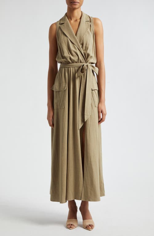 L'AGENCE Mayer Military Faux Wrap Maxi Dress Covert Green at Nordstrom,