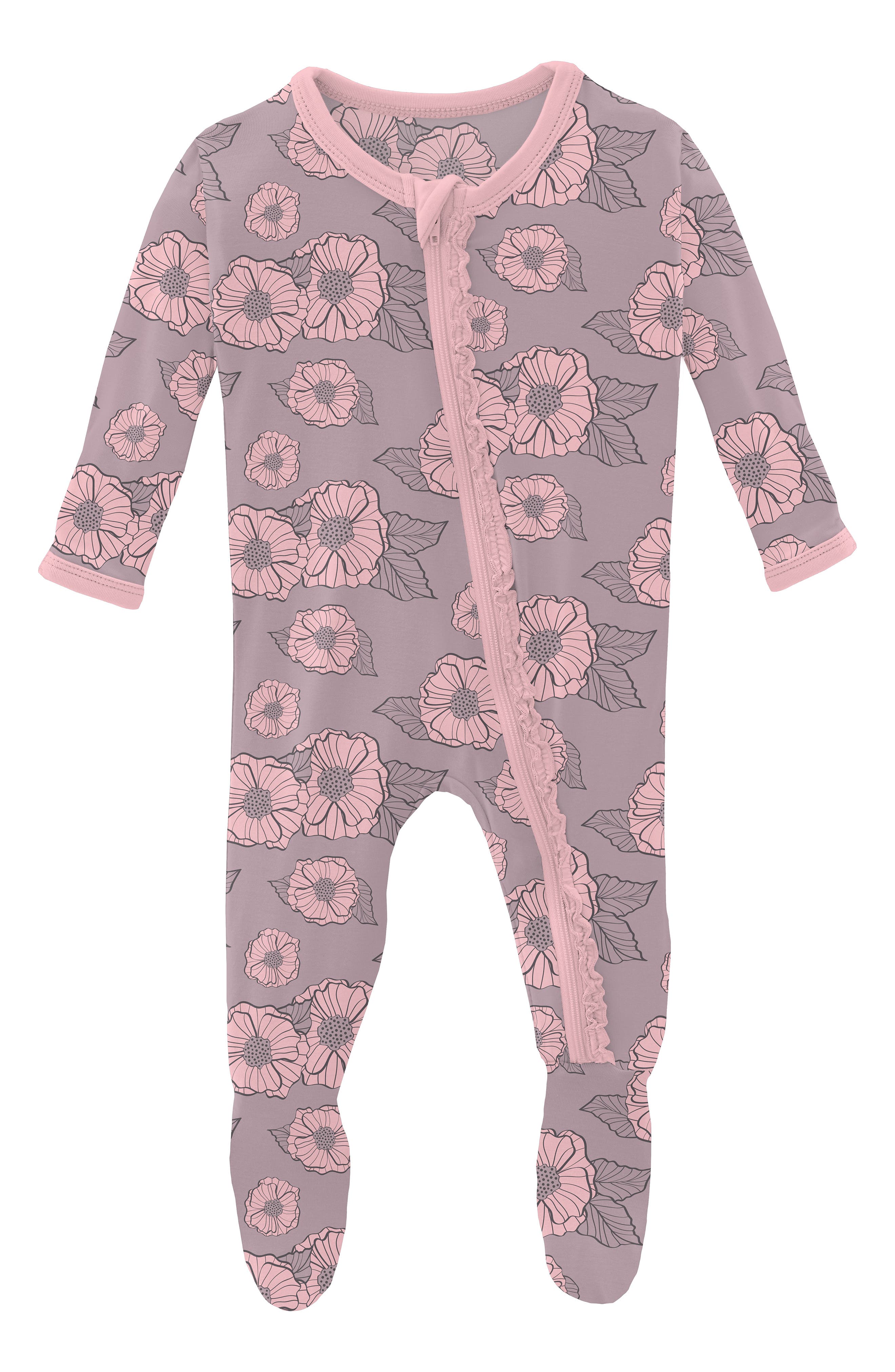 Nordstrom Baby Clothing Outfit Sets Bodysuits & All-In-Ones Muffin Ruffle Floral Print Footie in Natural Buds at Nordstrom 