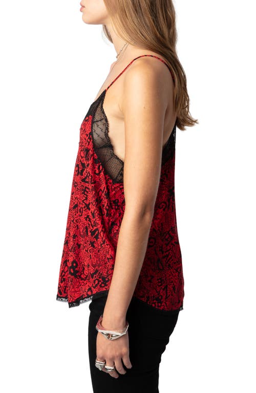 Shop Zadig & Voltaire Christy Soft Wild Lace Trim Camisole In Crimson