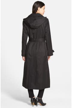 London Fog Single Breasted Long Trench Coat with Detachable Hood ...