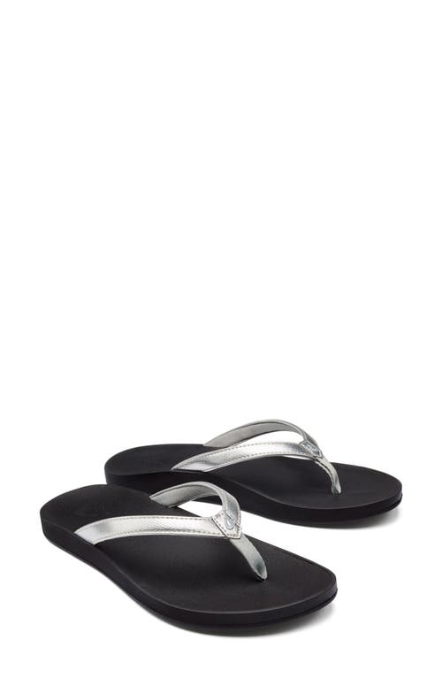 Shop Olukai Puawe Flip Flop In Silver/black