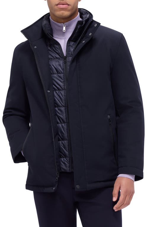 Shop Bugatchi Water Repellent Twill Jacket With Bib In Navy