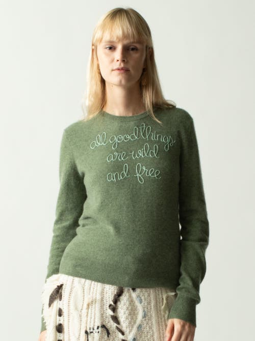 Shop Lingua Franca All Good Things Are Wild And Free Crewneck In Olive