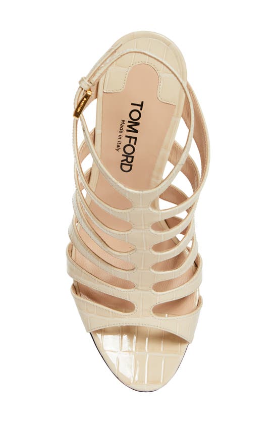 Shop Tom Ford Croc Embossed Cage Sandal In Ivory