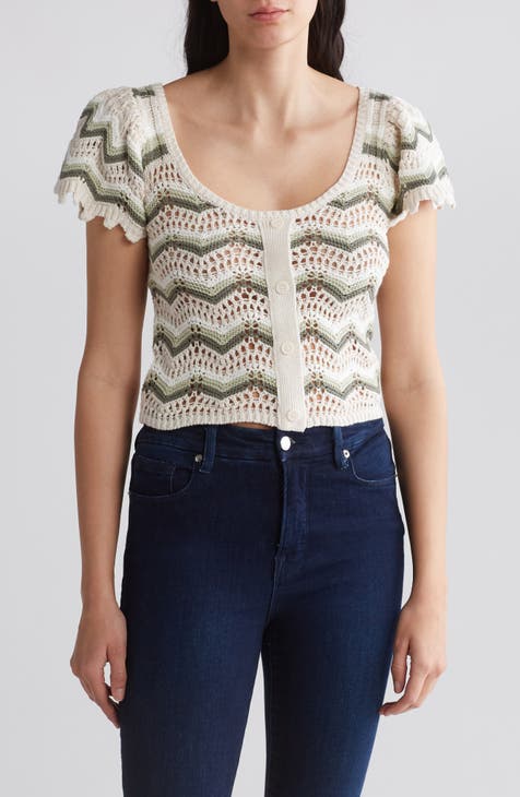 Maelis Crochet Knit Short Sleeve Crop Cardigan