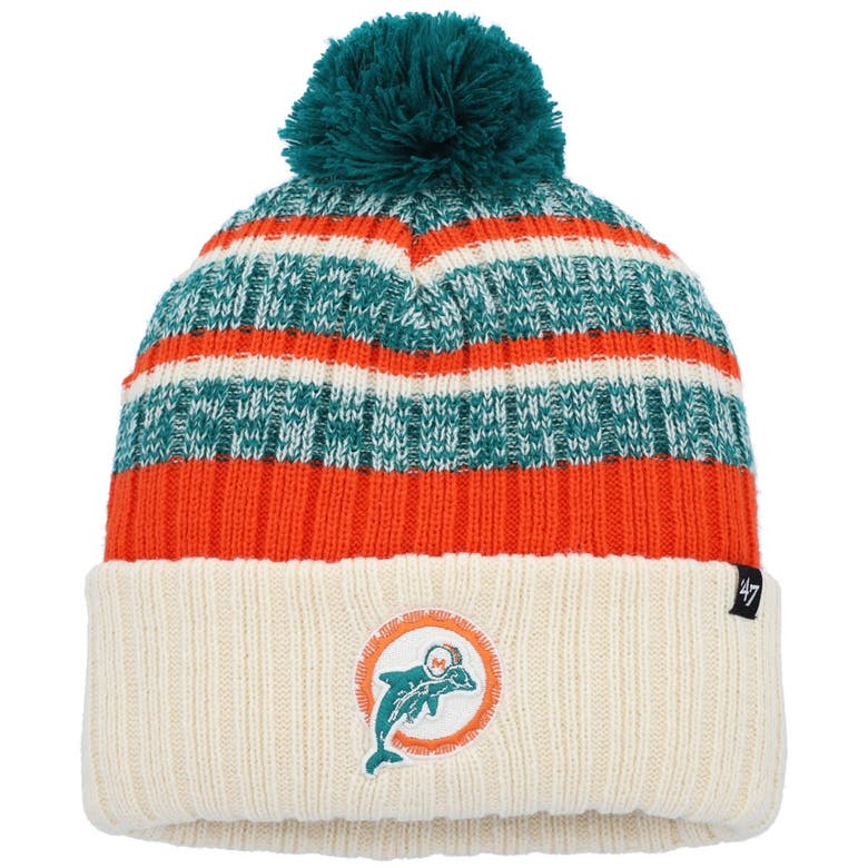 47 BRAND '47  NATURAL MIAMI DOLPHINS  TAVERN CUFFED KNIT HAT WITH POM