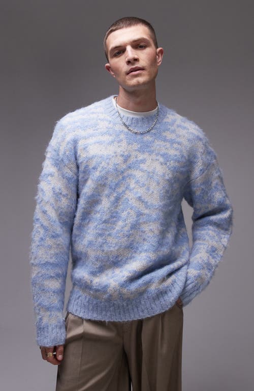 Topman Oversize Brushed Cotton Sweater In Mid Blue