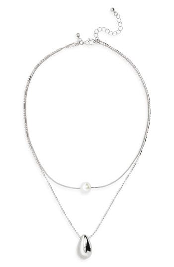 Nordstrom Rack Layered Imitation Pearl Chain Necklace In White- Rhodium