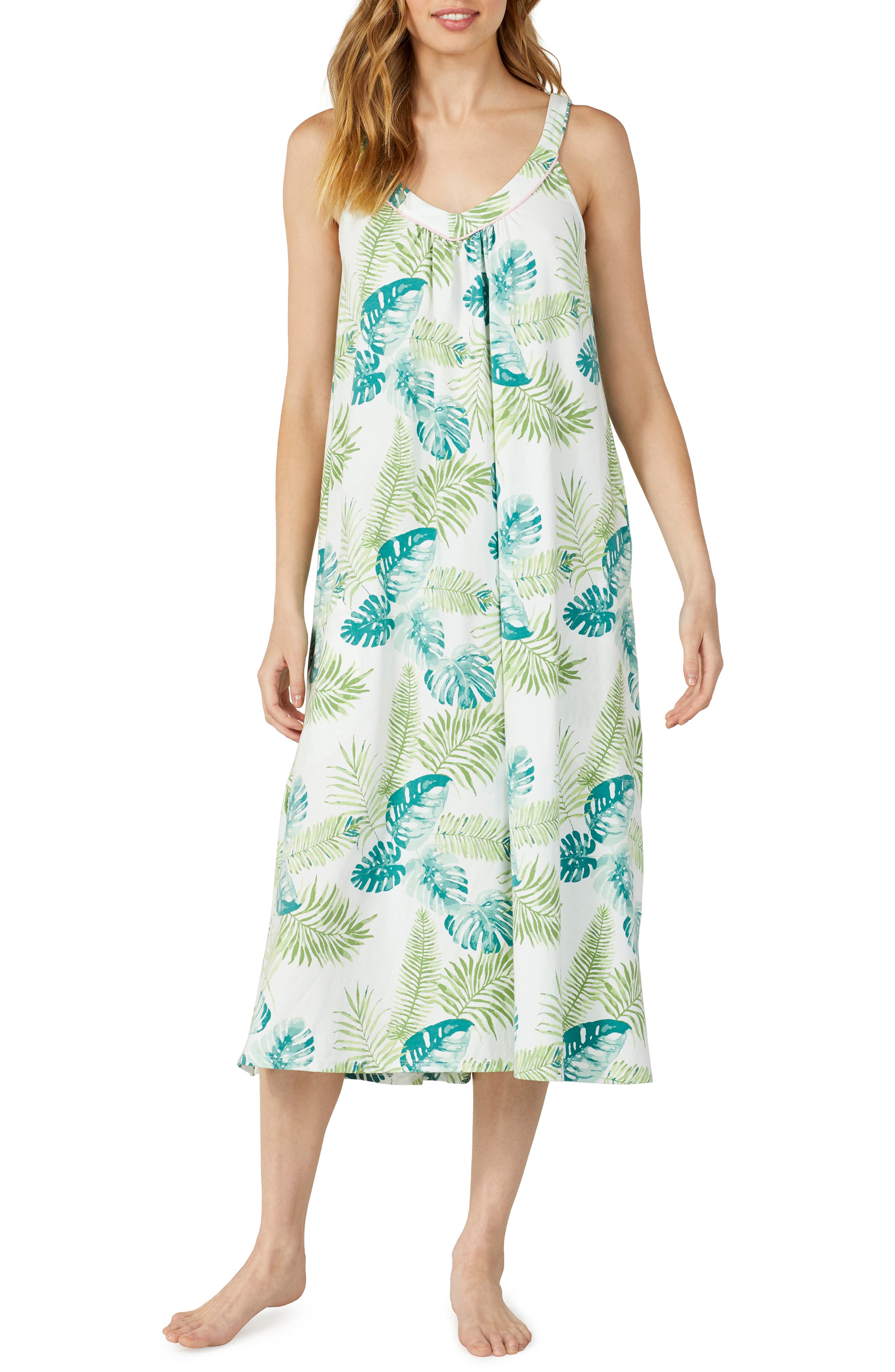 Bedhead V-Neck Stretch Cotton Nightgown, Green