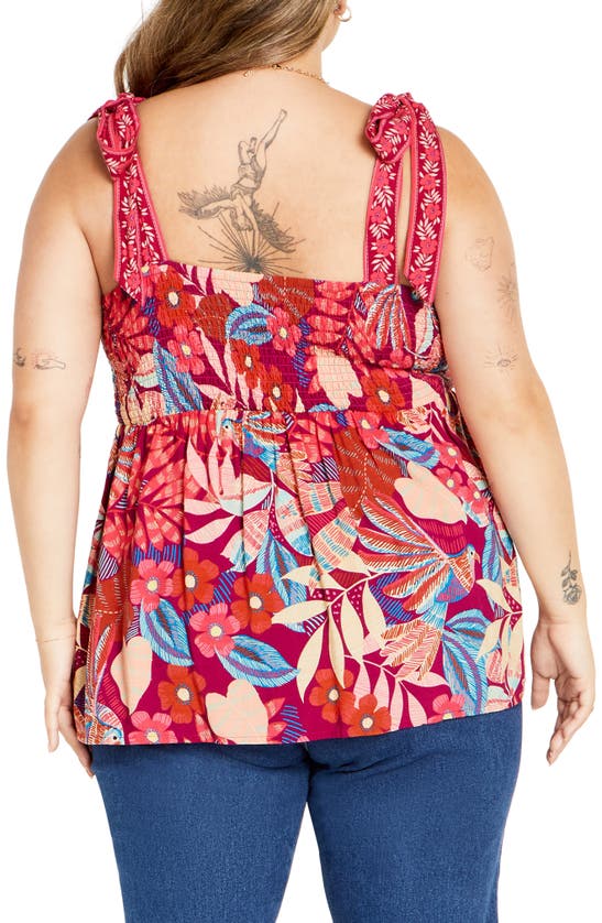 City Chic Paradiso Print Tie Strap Peplum Tank In Paridiso