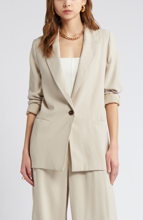Tan Blazer with Fold Up Sleeve Detail - Main Street Boutique