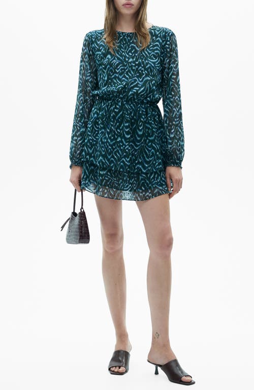 MANGO MANGO ABSTRACT PRINT LONG SLEEVE CHIFFON MINIDRESS
