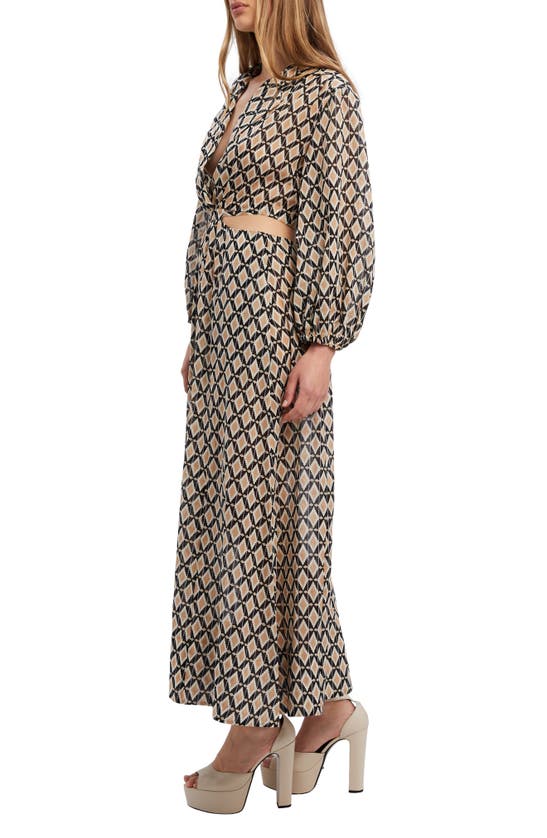 Shop Bardot Stevie Geo Print Long Sleeve Cutout Maxi Dress In Beige Abstract