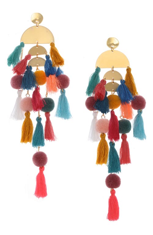 Stella + Ruby Calypso Tassel Earrings in Matte Gold/Multi