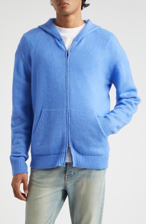 Shop The Elder Statesman Nimbus Cashmere & Cotton Full Zip Sweater Hoodie In 493 Crypto Blue