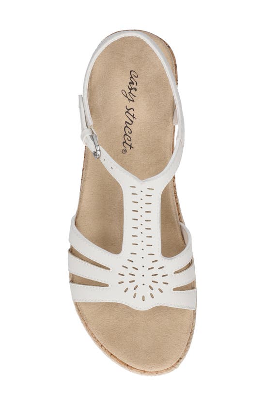 Easy Street Dorinda Womens Faux Leather T-strap Wedge Sandals In White