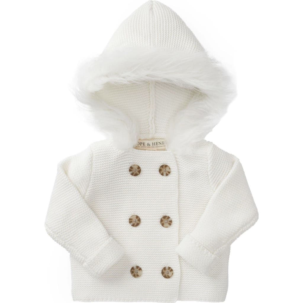 Hope & Henry Baby Faux Fur Hooded Sweater, Infant In Soft White With Faux Fur