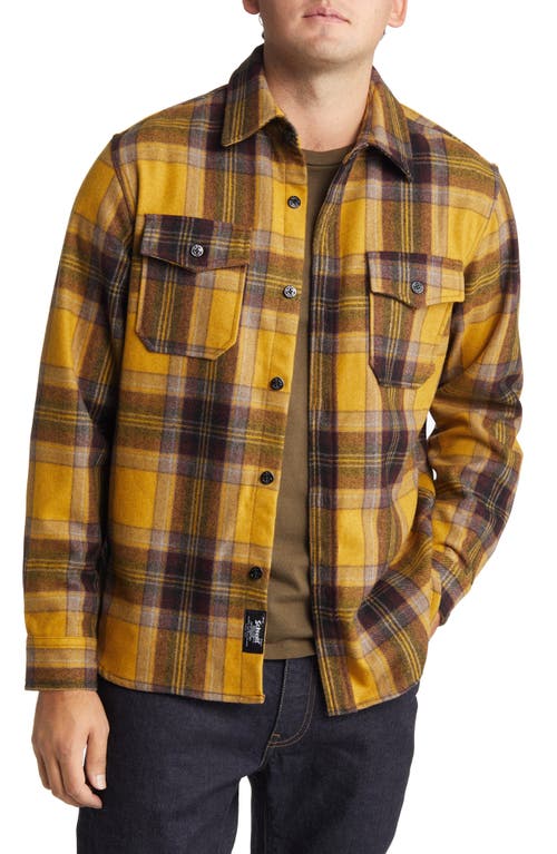 Plaid Wool Blend Button-Up Shirt Jacket in Mustard