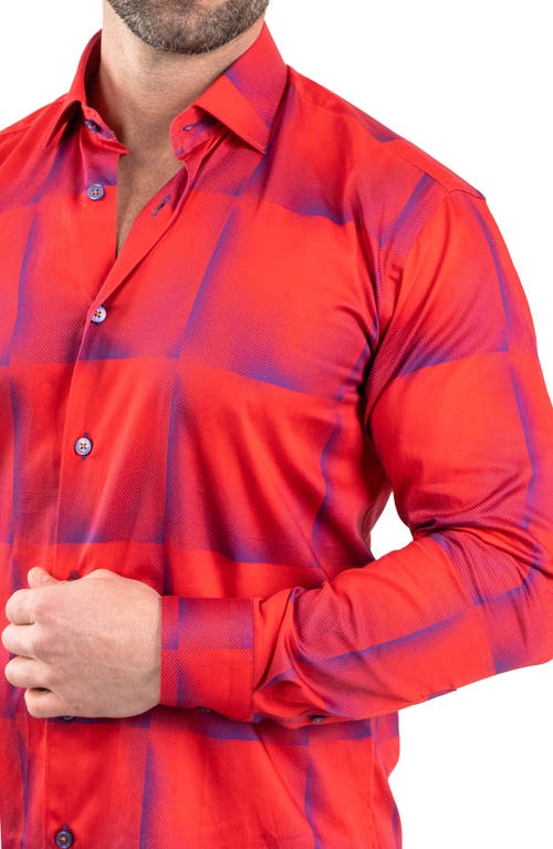Maceoo Fibonacci Tile Print Contemporary Fit Button-up Shirt In Red