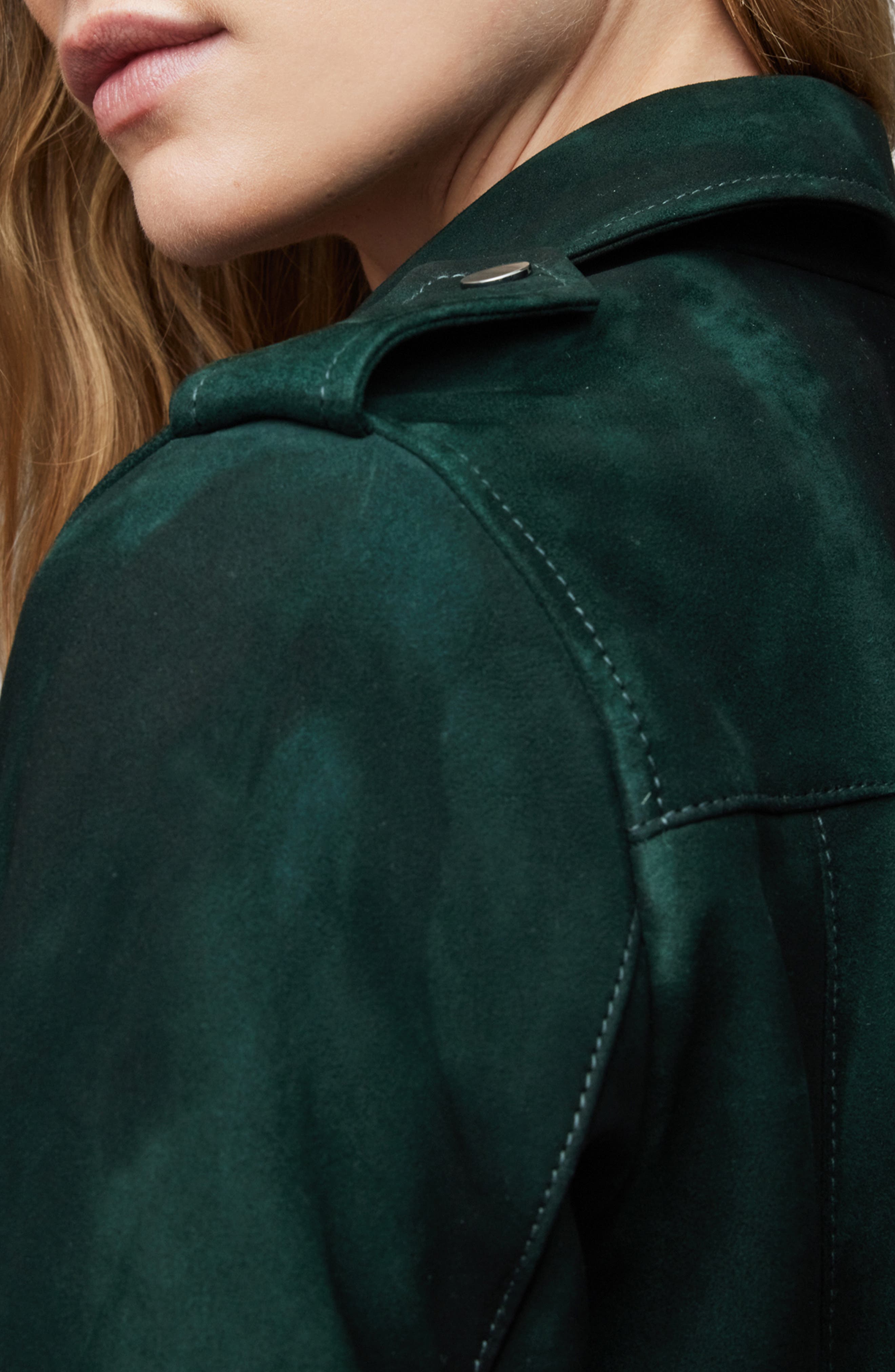 AllSaints Balfern Suede Biker Jacket in Pine Green
