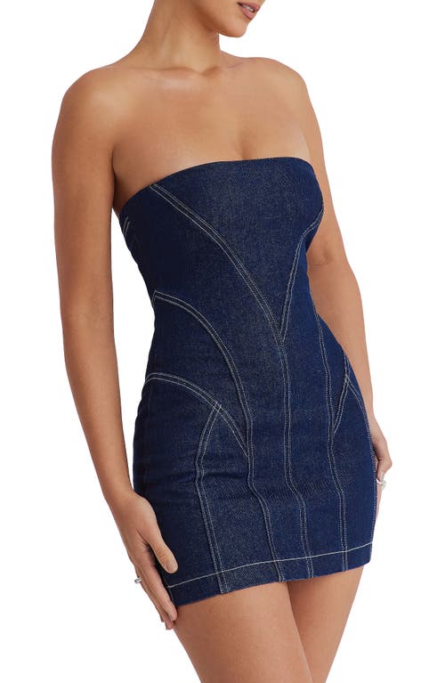 Mistress Rocks Strapless Denim Minidress In Dark Blue