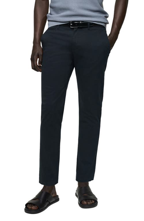 Mango Flat Front Tapered Crop Stretch Cotton Chinos In Dark Navy
