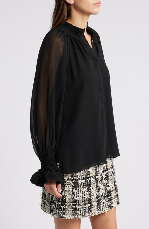 Kobi Halperin Effie Shirred Ruffle Neck Chiffon Top In Black