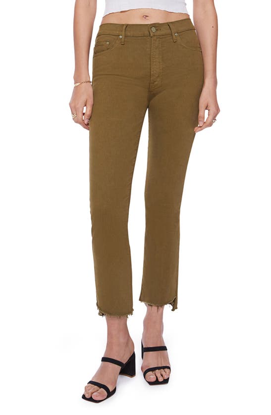 Shop Mother Insider High Waist Crop Step Hem Jeans In Fir Green
