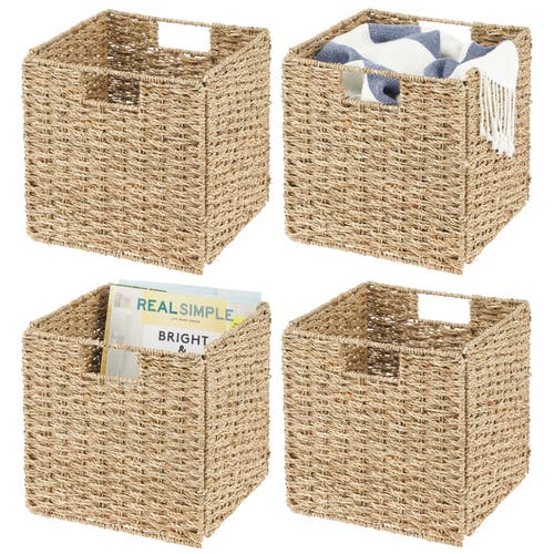 Shop Mdesign Seagrass Woven Cube Bin Basket Organizer, Handles, 4 Pack In Natural