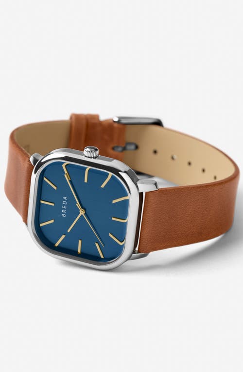 Shop Breda Visser Square Leather Strap Watch, 35mm In Brown/blue/silver