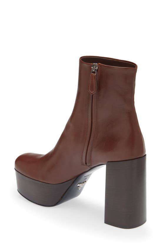 Prada Vitello Leather Platform Booties In Cognac | ModeSens