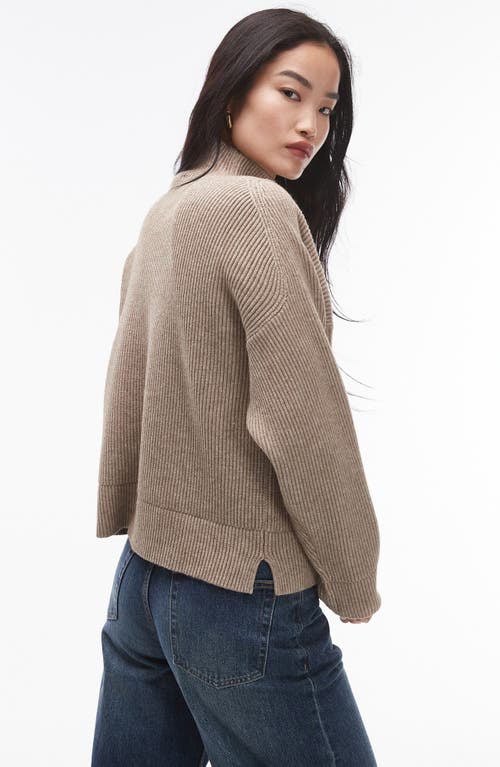 Shop Topshop Funnel Neck Rib Sweater In Stone