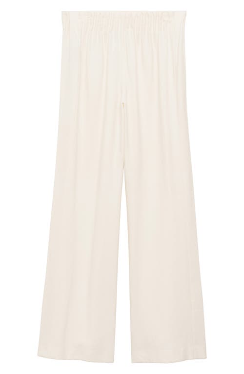 Shop Mango Pleated Pull-on Wide Leg Pants In Ecru