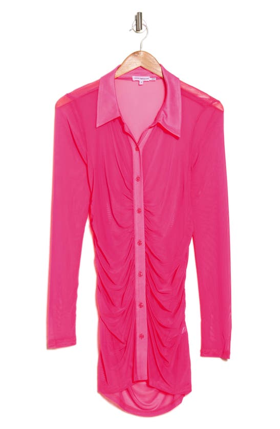 Good American Ruched Long Sleeve Minidress In Pink