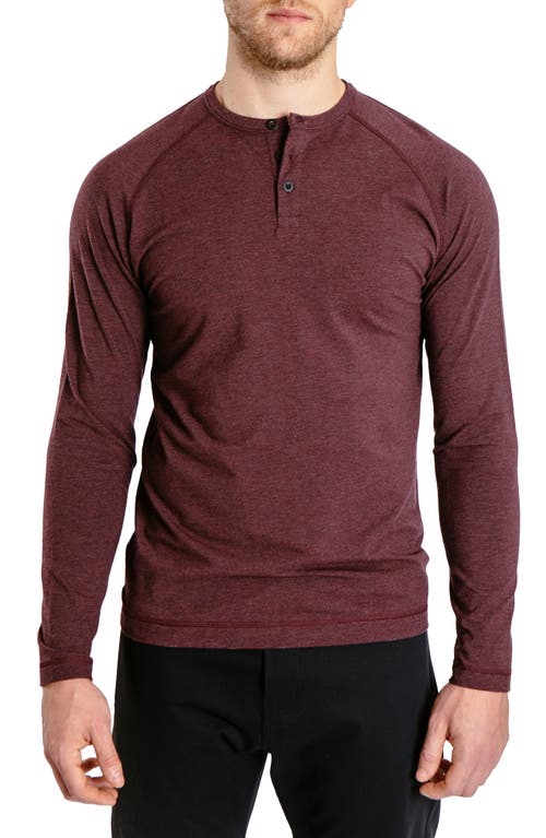 Go-To Long Sleeve Performance Henley T-Shirt in Heather Burgundy