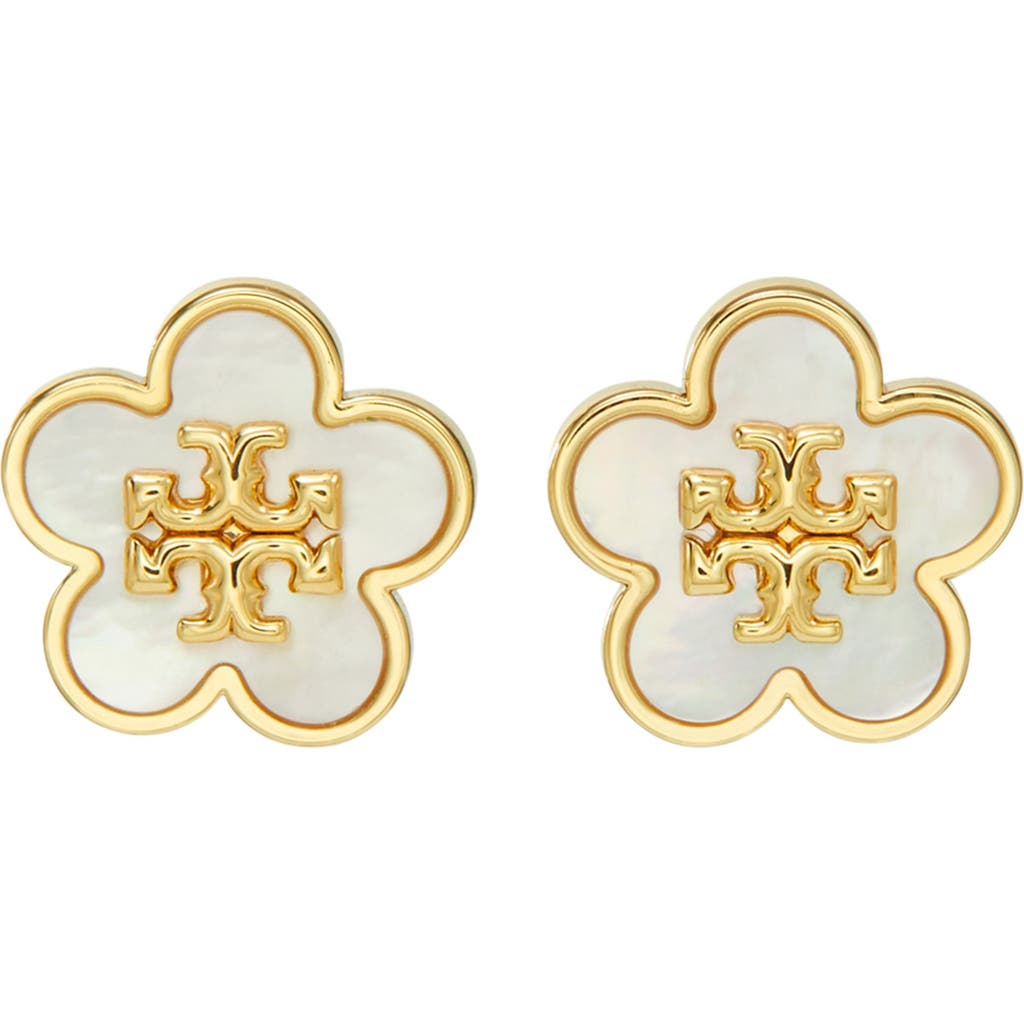Tory Burch Flower Stud Earrings In Tory Gold/mother Of Pearl