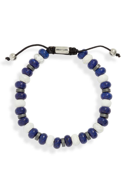 Men's Blue & White Stone Beaded Bracelet in Black
