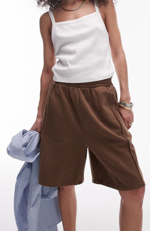 Shop Topshop Washed Longline Cotton Shorts In Brown