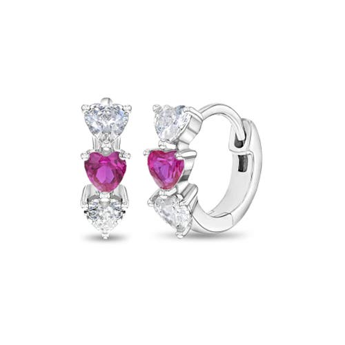 In Season Jewelry Cascading Cubic Zirconia Heart Hoop In Hot Pink