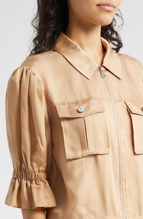 Shop Cinq À Sept Holly Ruffle Sleeve Jacket In Desert Tan