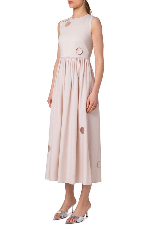 Akris Punto Dot Cutout Mixed Media Midi Dress In Cashew