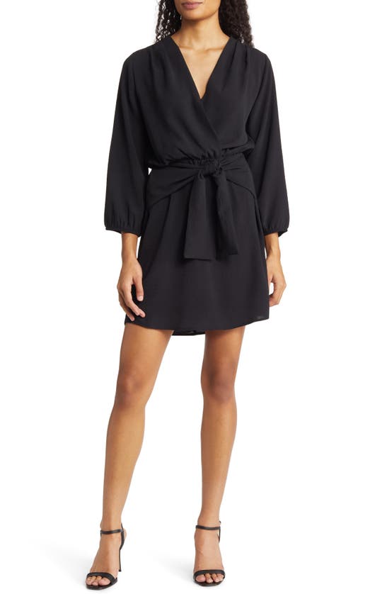 Fraiche By J Long Sleeve Tie Front Dress In Black