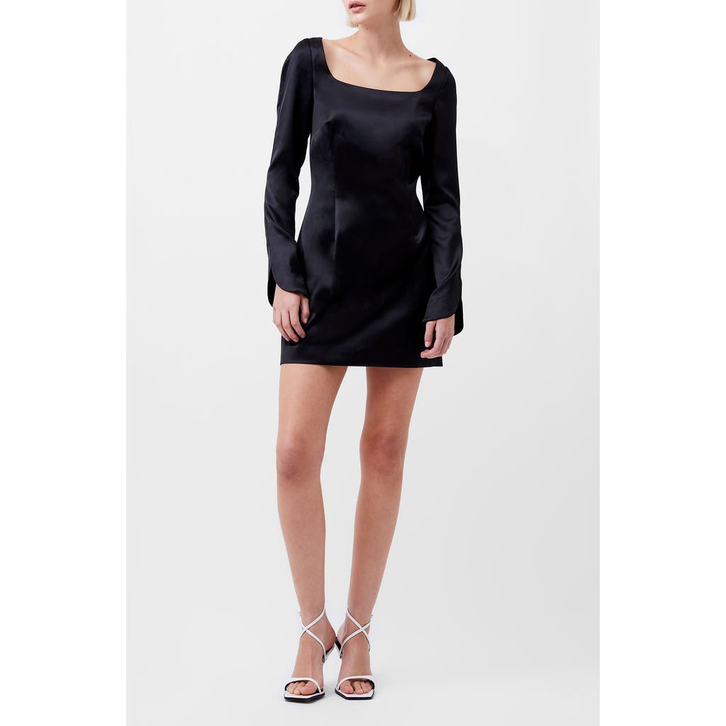 French Connection Long Sleeve Satin Minidress In Black