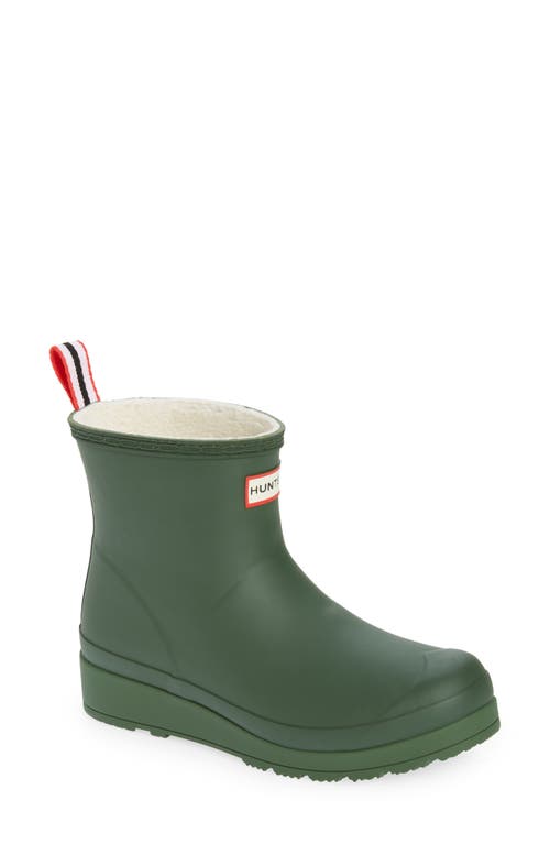 Hunter Play Short Faux Shearling Lined Waterproof Rain Boot In Flexing Green/white Willow