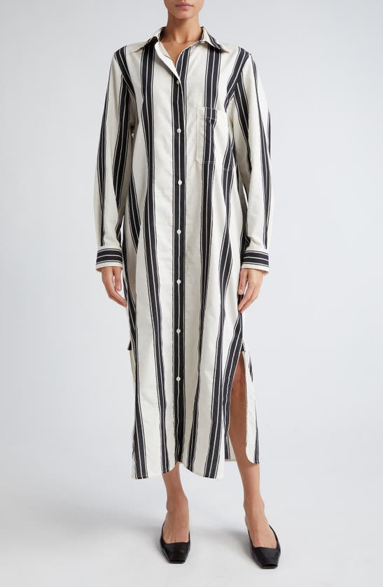 Totême Jacquard Stripe Long Sleeve Midi Shirtdress In Black/ White
