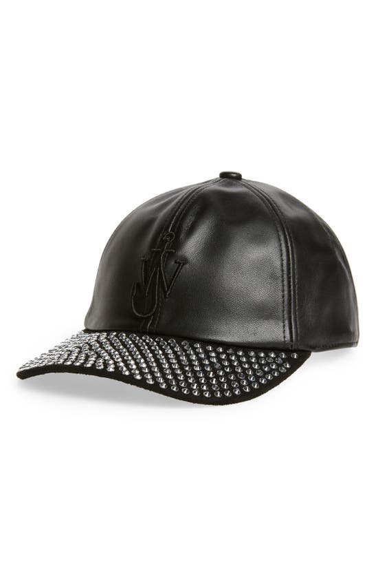 Jw Anderson Embellished Leather Blend Baseball Cap In Black