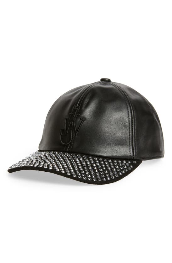 JW ANDERSON EMBELLISHED LEATHER BLEND BASEBALL CAP