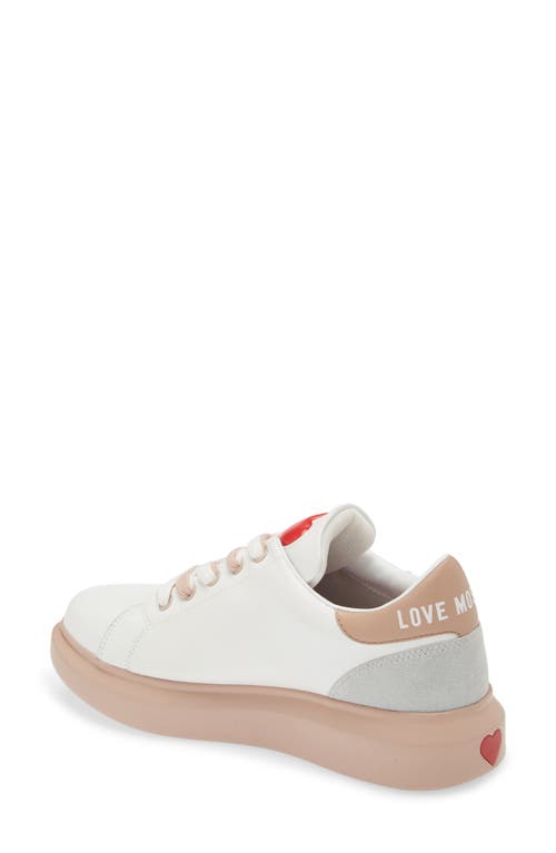Shop Love Moschino Leather Sneaker In White/beige